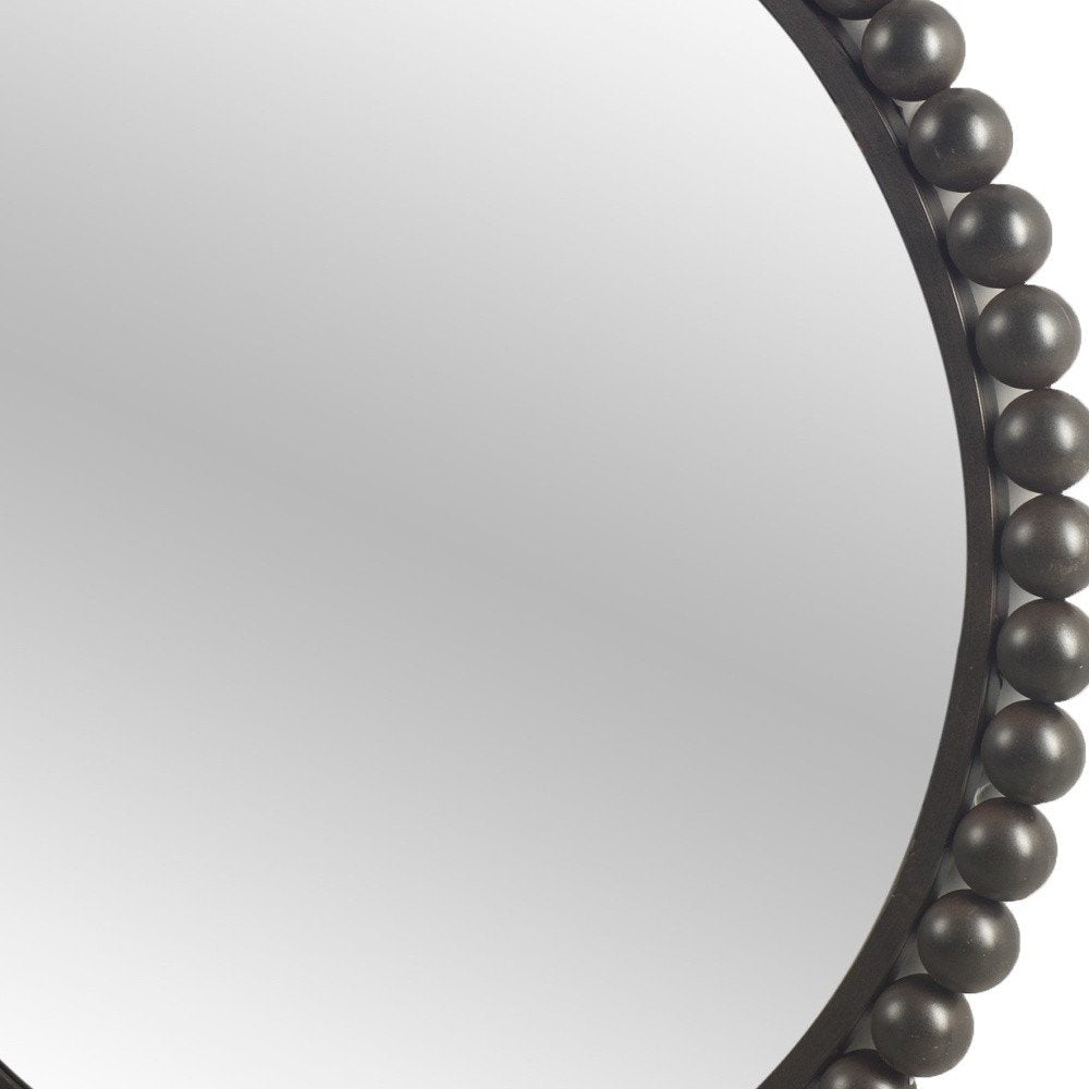43" Black Metal Round Beaded Framed Accent Mirror