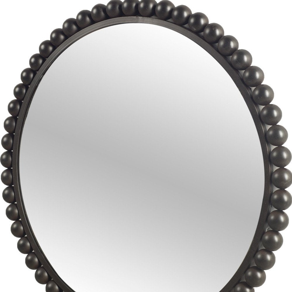 43" Black Metal Round Beaded Framed Accent Mirror