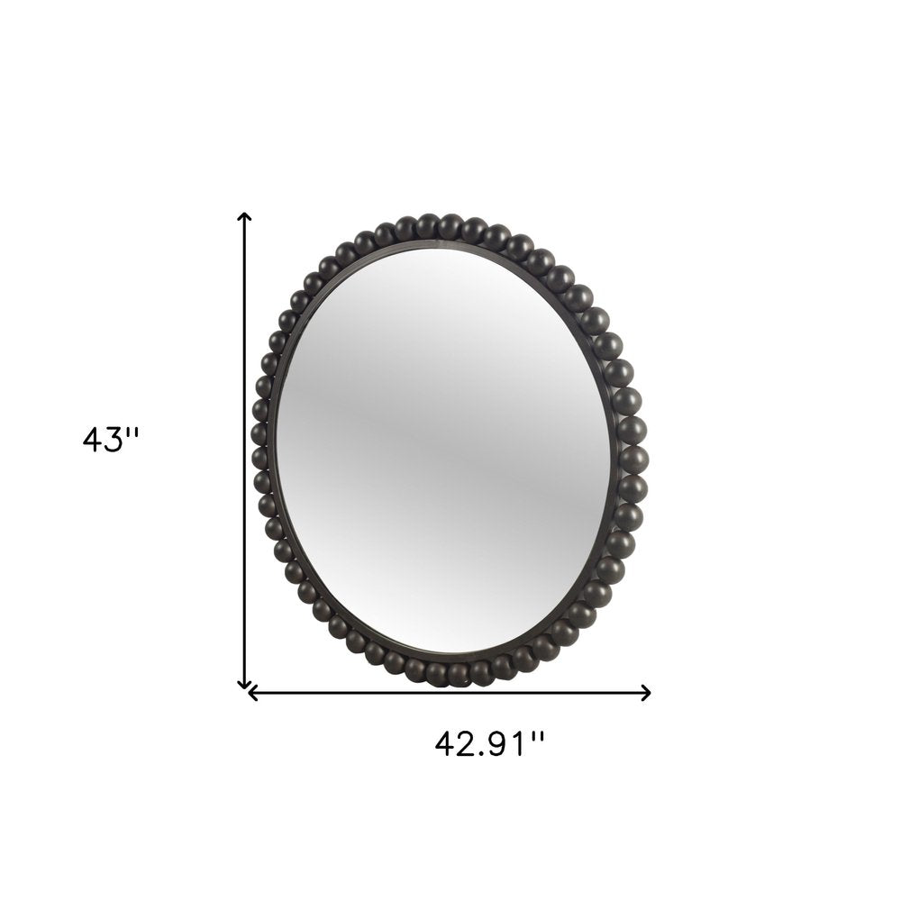 43" Black Metal Round Beaded Framed Accent Mirror