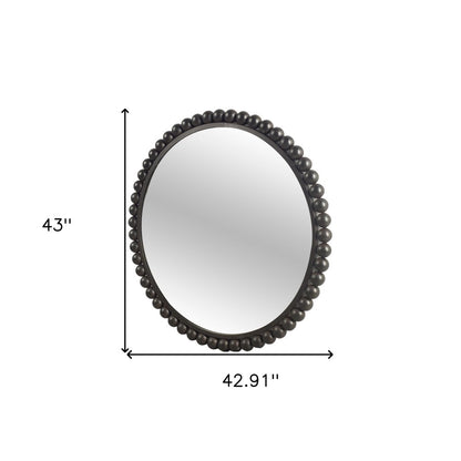43" Black Metal Round Beaded Framed Accent Mirror