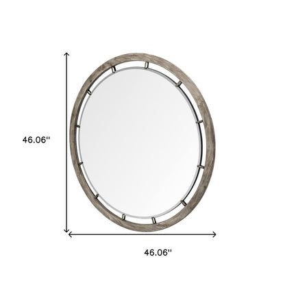 46" Brown Round Wood Framed Accent Mirror