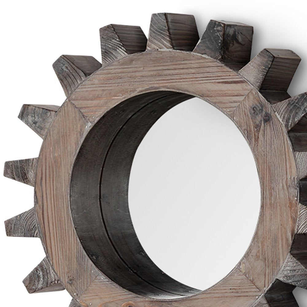 17" Brown Solid Wood Abstract Framed Accent Mirror