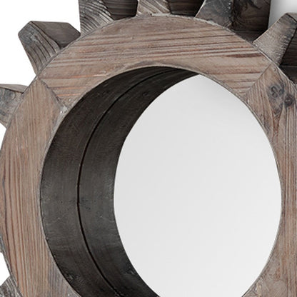 17" Brown Solid Wood Abstract Framed Accent Mirror