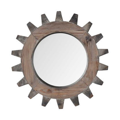 17" Brown Solid Wood Abstract Framed Accent Mirror