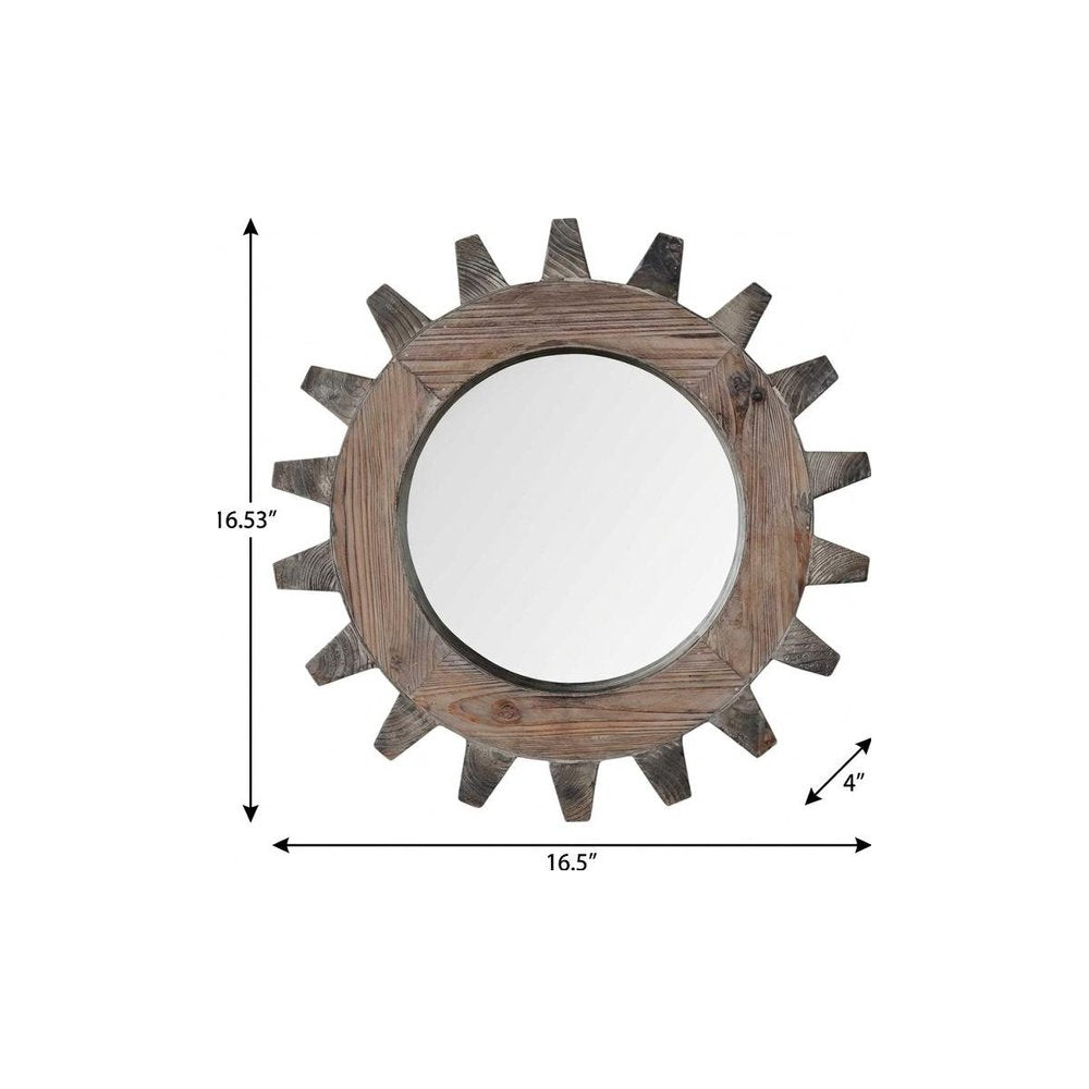 17" Brown Solid Wood Abstract Framed Accent Mirror