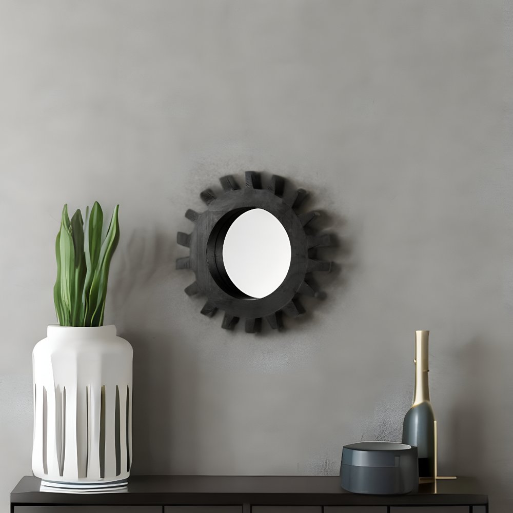 17" Black Abstract Wood Framed Accent Mirror