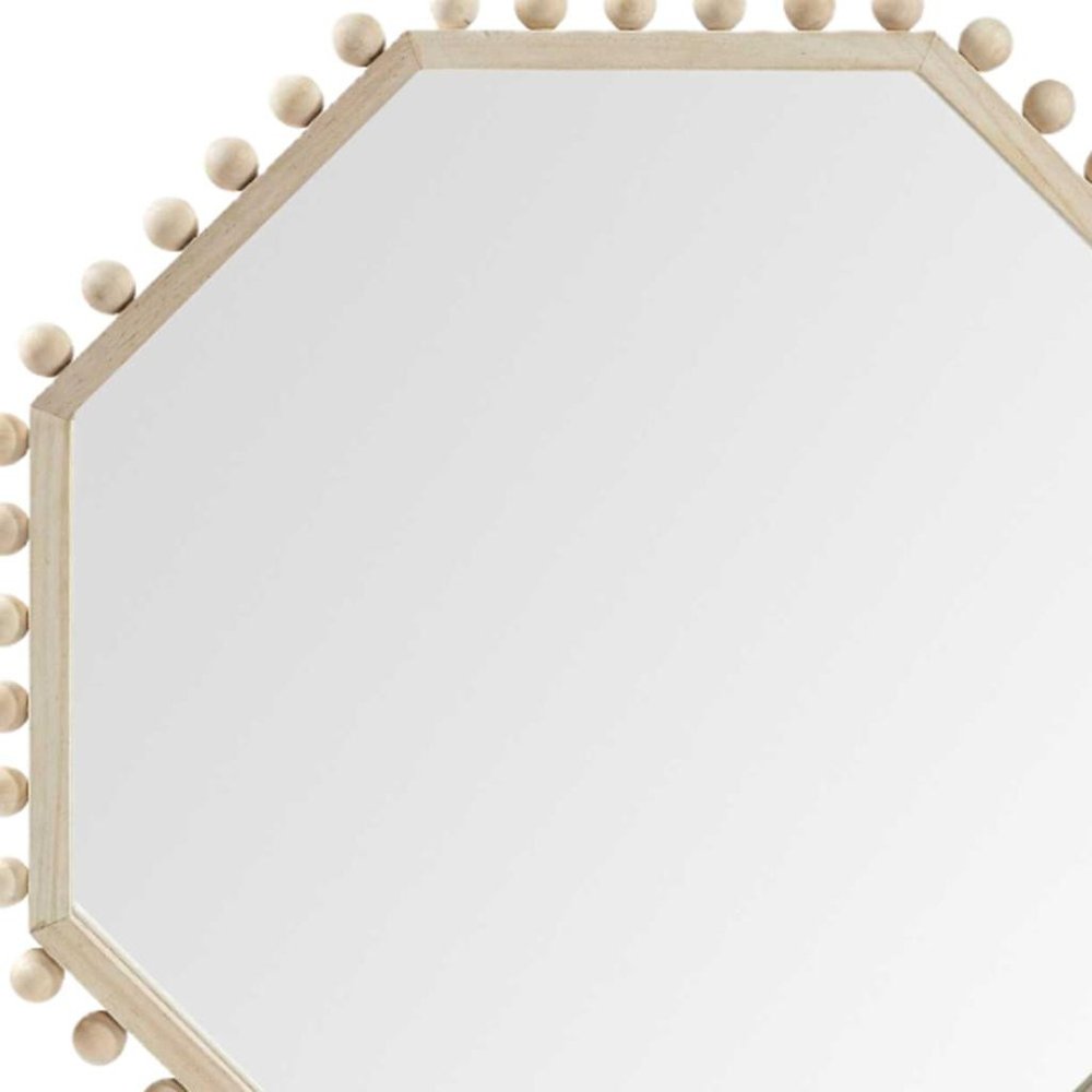 33" Natural Wood Octagon Beaded Framed Accent Mirror