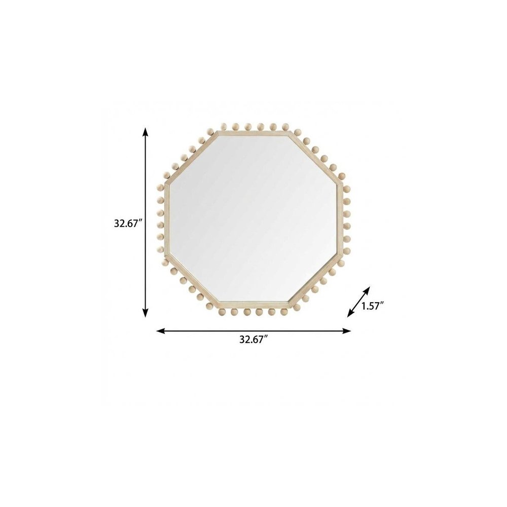 33" Natural Wood Octagon Beaded Framed Accent Mirror