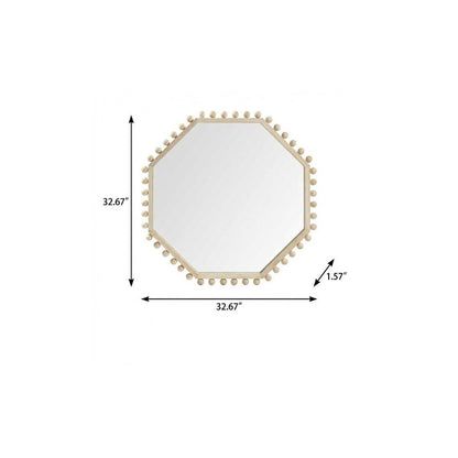 33" Natural Wood Octagon Beaded Framed Accent Mirror