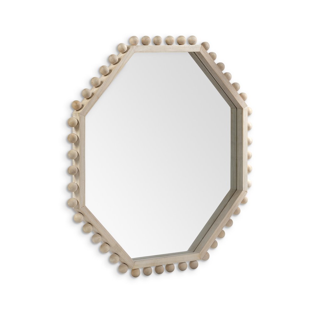 33" Natural Wood Octagon Beaded Framed Accent Mirror