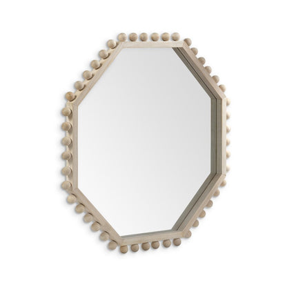 33" Natural Wood Octagon Beaded Framed Accent Mirror