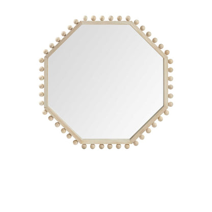 33" Natural Wood Octagon Beaded Framed Accent Mirror