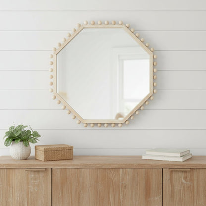 33" Natural Wood Octagon Beaded Framed Accent Mirror