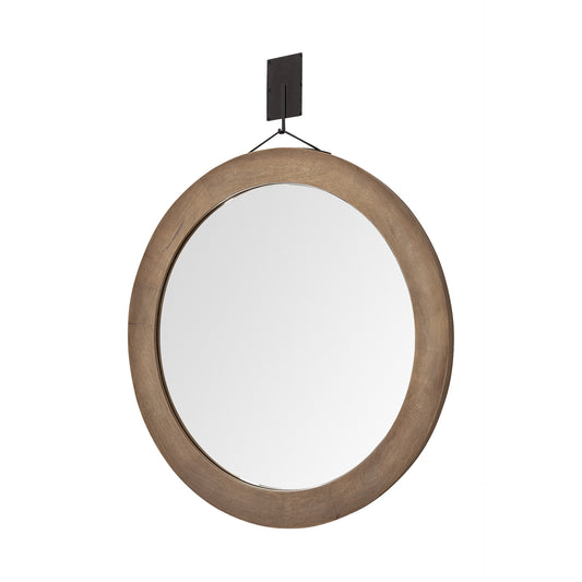 44" Brown Round Wood Framed Rope Hanging Accent Mirror