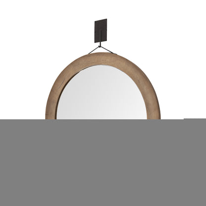 44" Brown Round Wood Framed Rope Hanging Accent Mirror