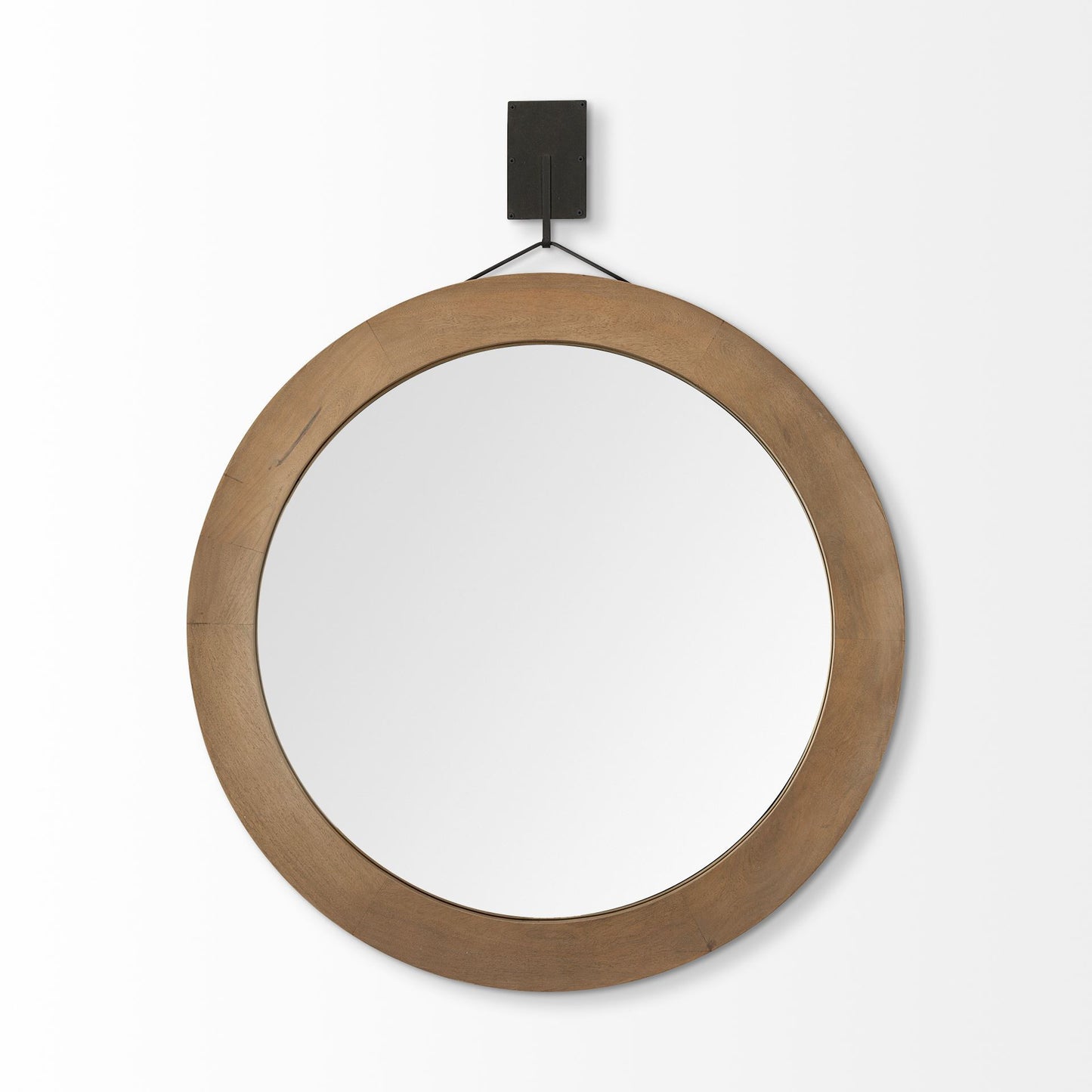 44" Brown Round Wood Framed Rope Hanging Accent Mirror