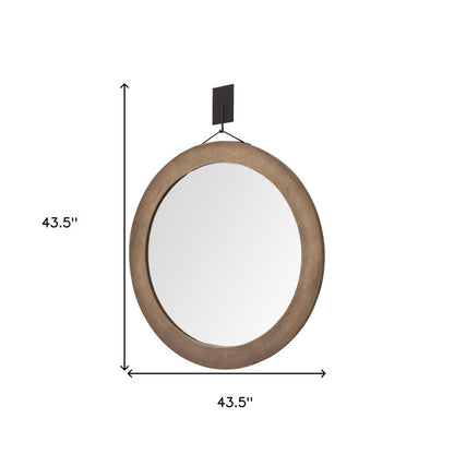 44" Brown Round Wood Framed Rope Hanging Accent Mirror