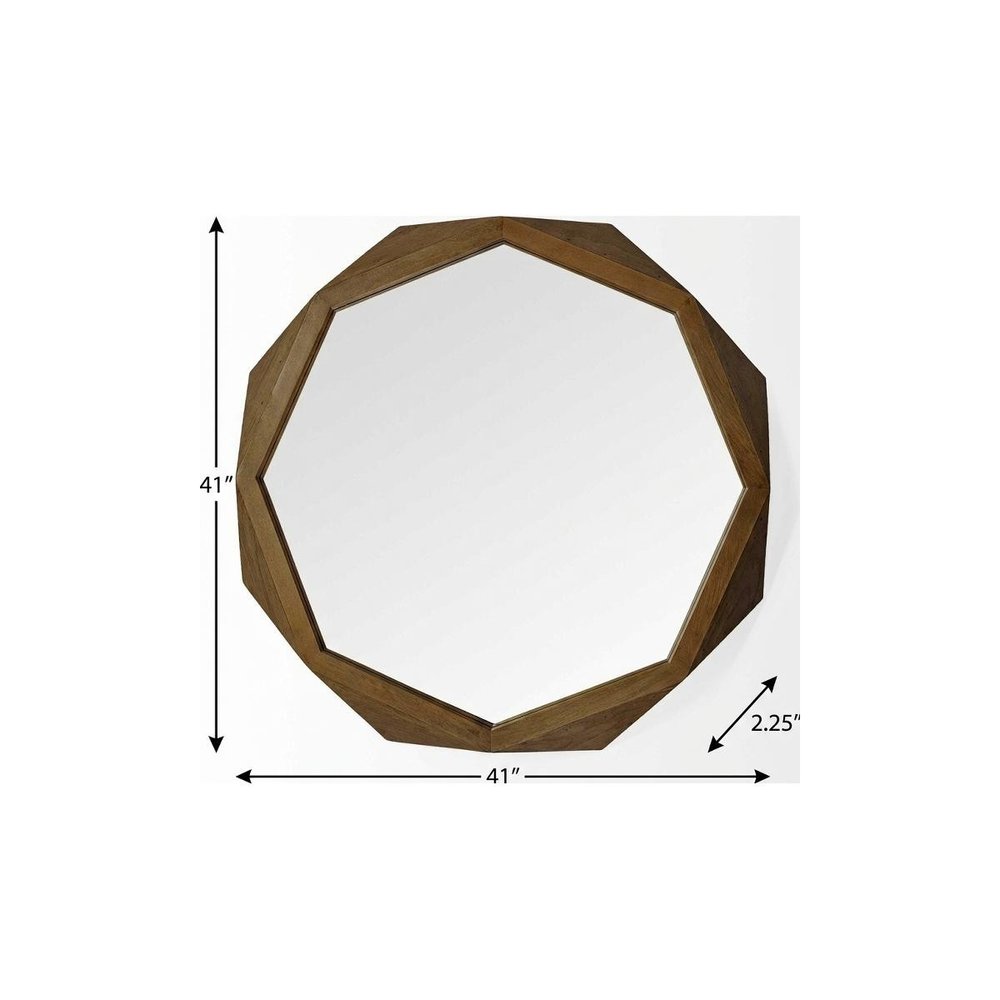 41" Brown Solid Wood Octagon Framed Accent Mirror