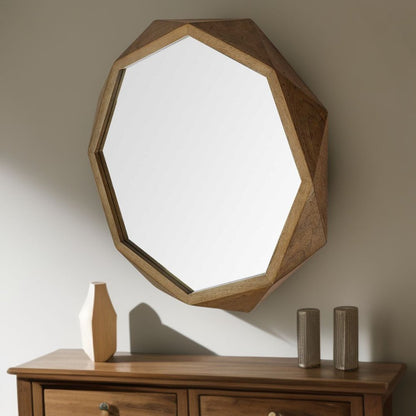 41" Brown Solid Wood Octagon Framed Accent Mirror