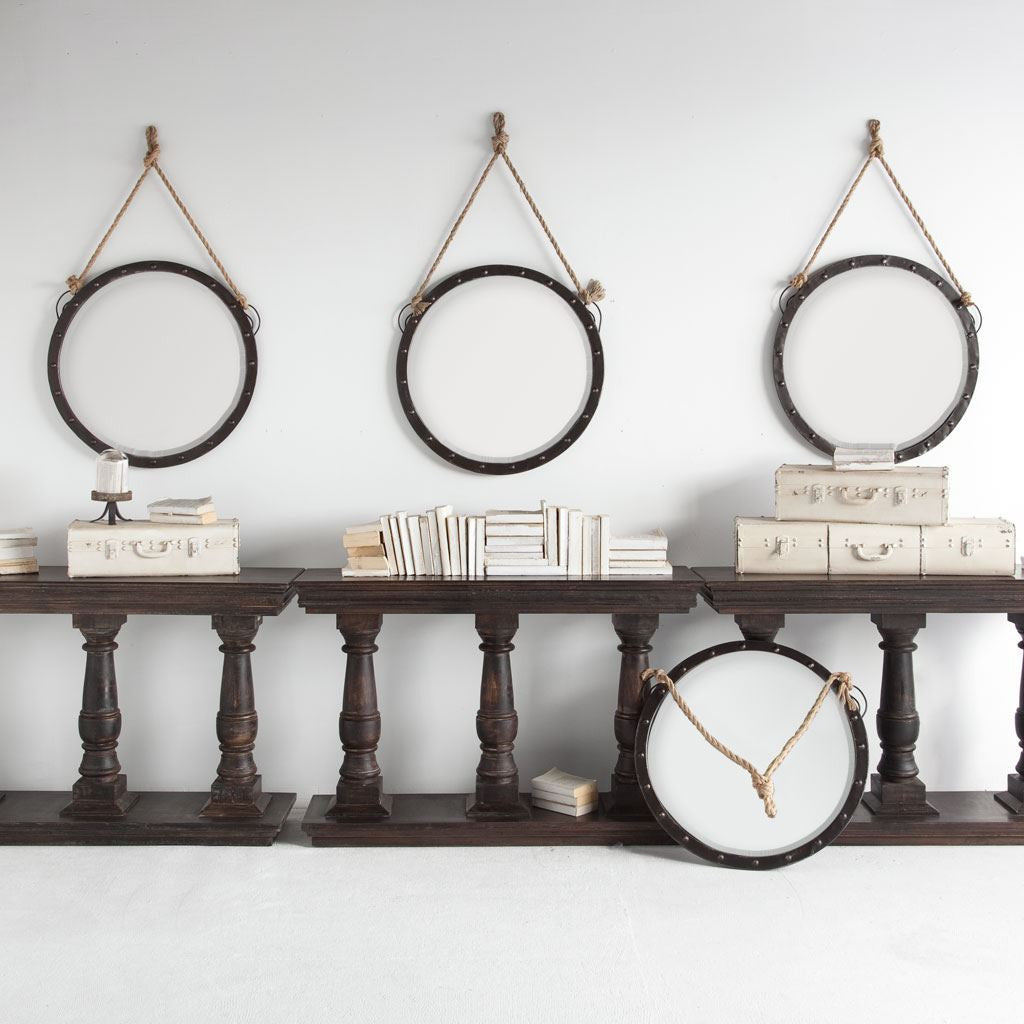 39" Black Metal Round Framed Accent Mirror