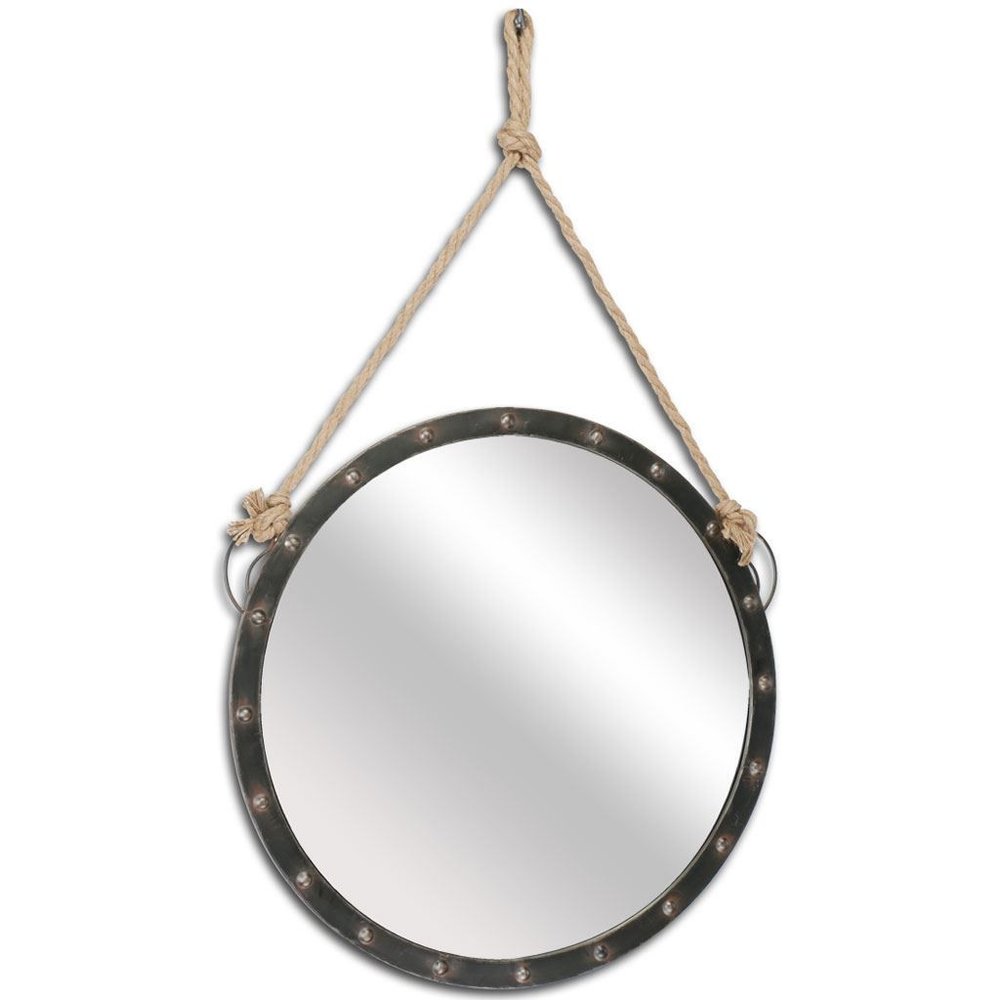 39" Black Metal Round Framed Accent Mirror