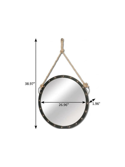39" Black Metal Round Framed Accent Mirror