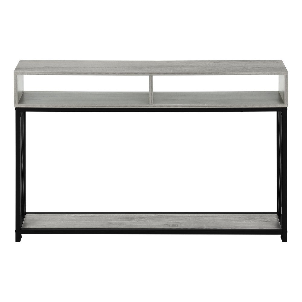 47" Gray and Black Frame Console Table With Shelves