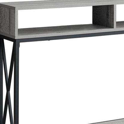 47" Gray and Black Wood and Metal Frame Console Table With Three Shelves