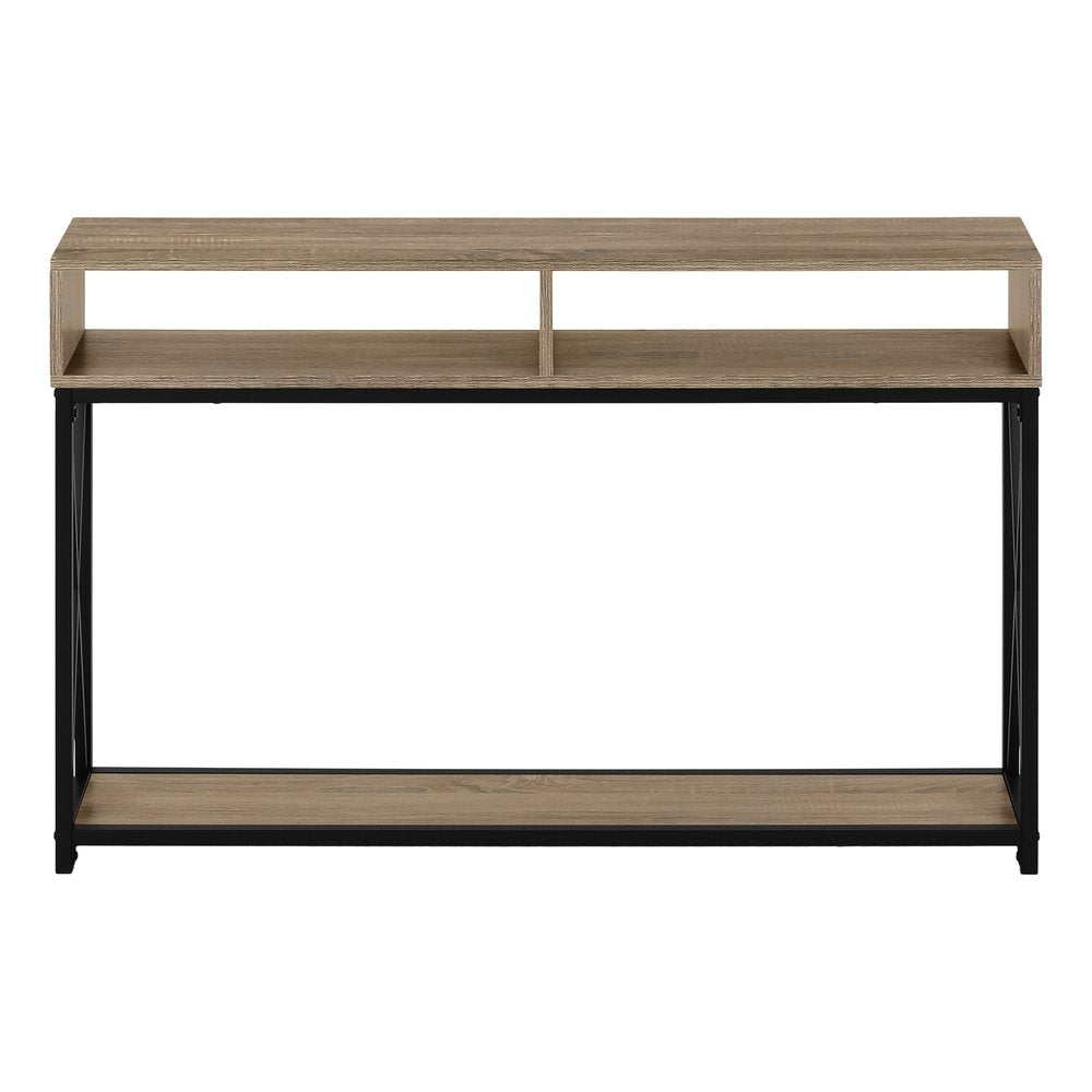 47" Taupe and Black Frame Console Table With Shelves
