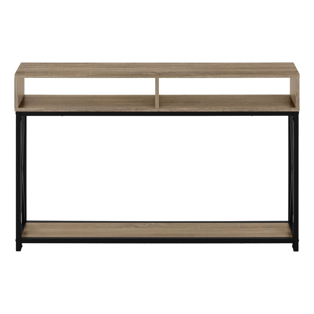 47" Taupe and Black Frame Console Table With Shelves