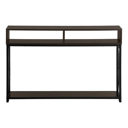 47" Brown and Black Frame Console Table With Shelves