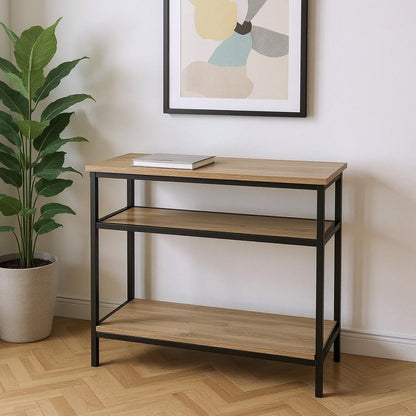 47" Gray and Black Frame Console Table With Shelves