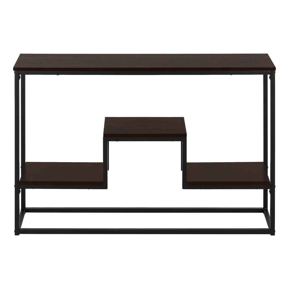 48" Brown and Black Frame Console Table With Shelves