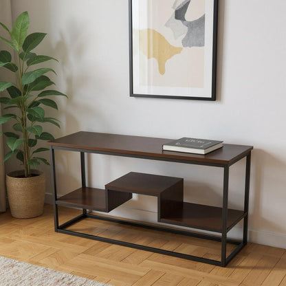 48" Brown and Black Frame Console Table With Shelves