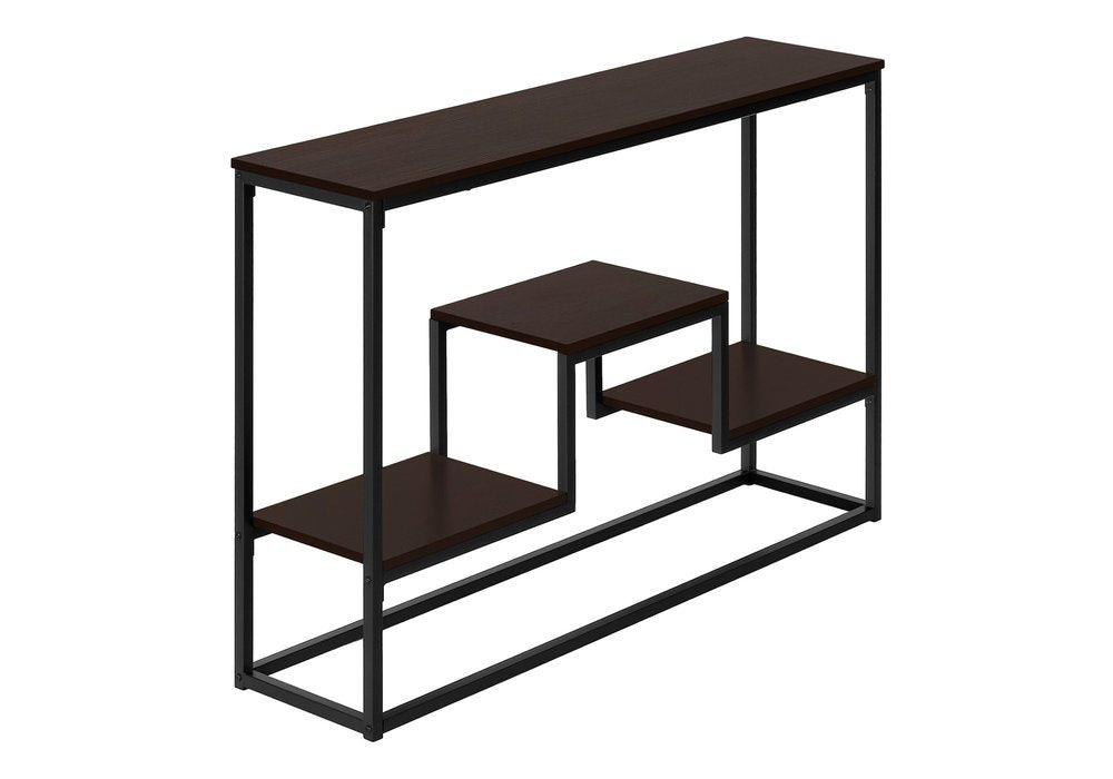 48" Brown and Black Frame Console Table With Shelves
