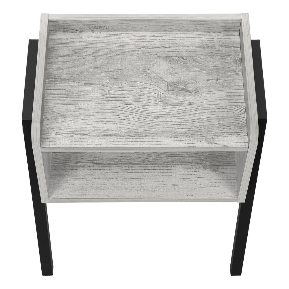 23" Gray And Black Wood And Iron End Table With Shelf