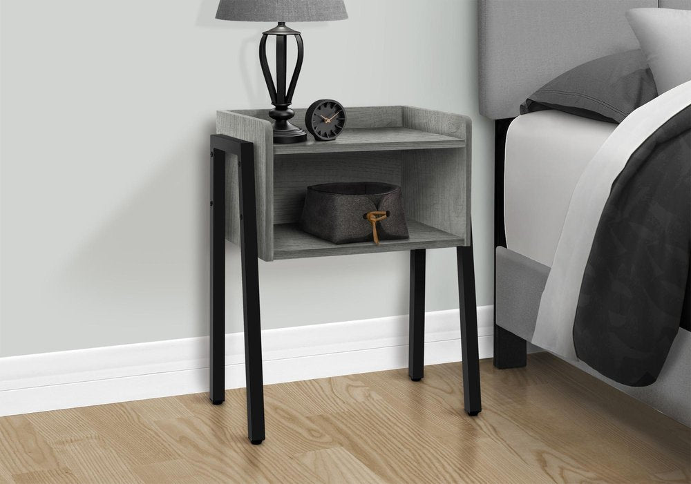 23" Gray And Black Wood And Iron End Table With Shelf