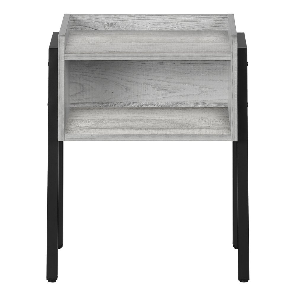 23" Gray And Black Wood And Iron End Table With Shelf