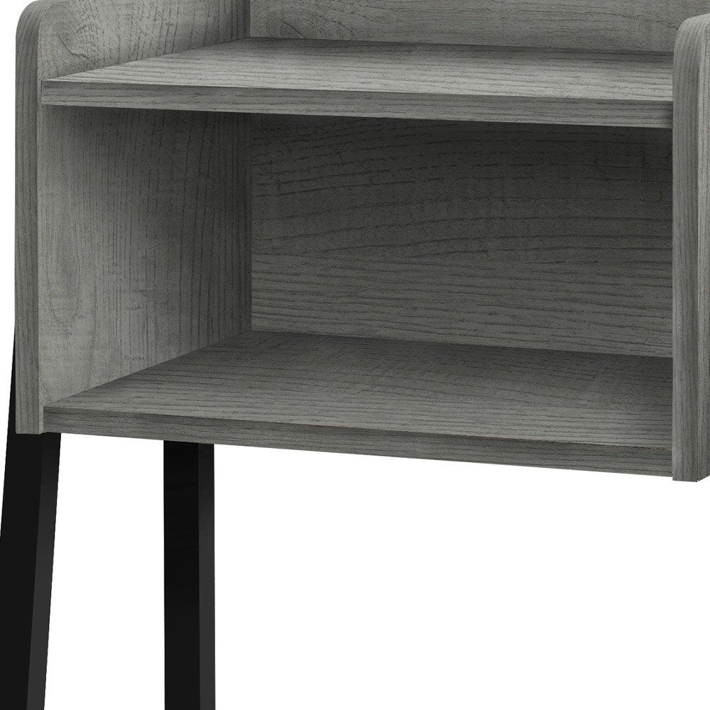23" Gray And Black Wood And Iron End Table With Shelf