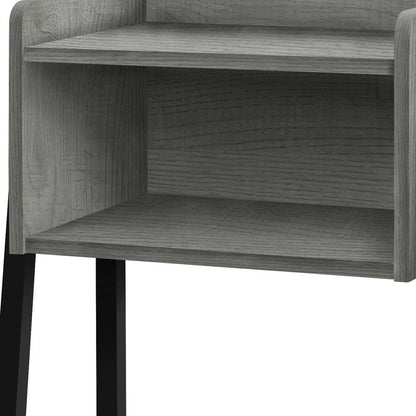 23" Gray And Black Wood And Iron End Table With Shelf