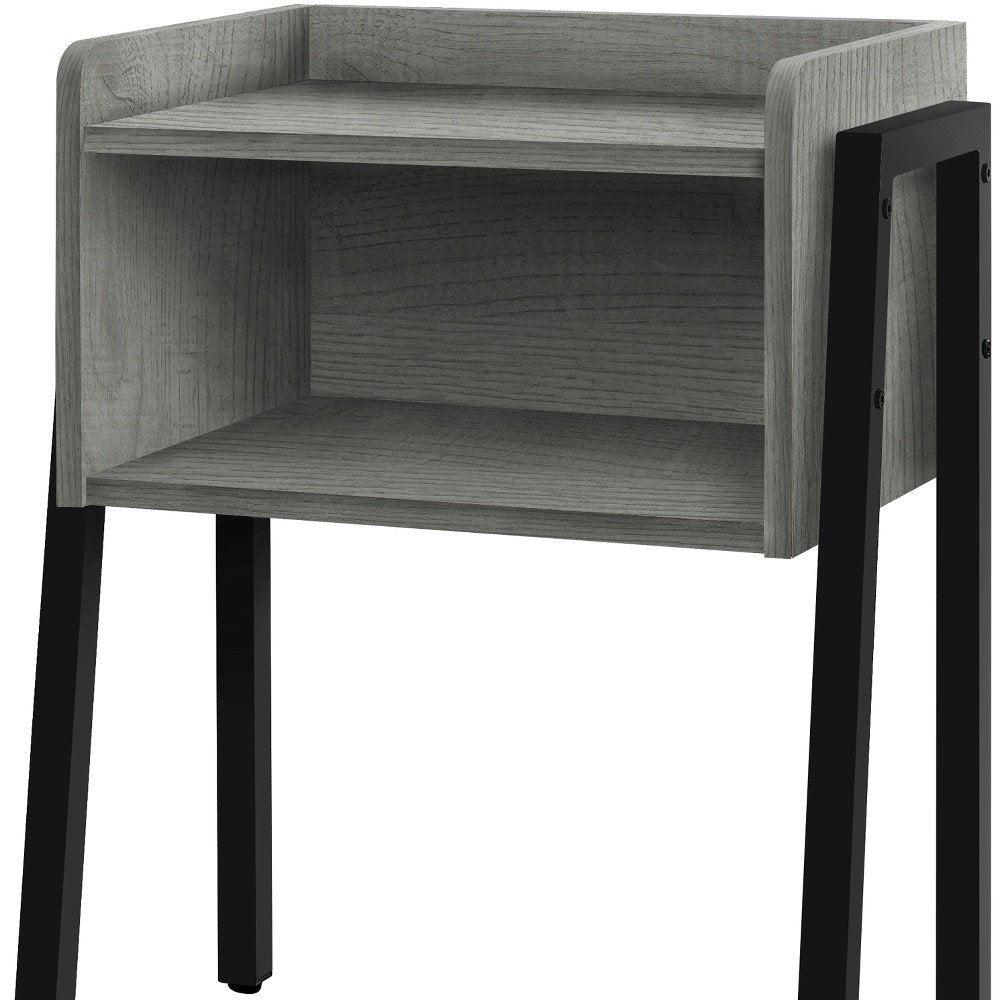 23" Gray And Black Wood And Iron End Table With Shelf