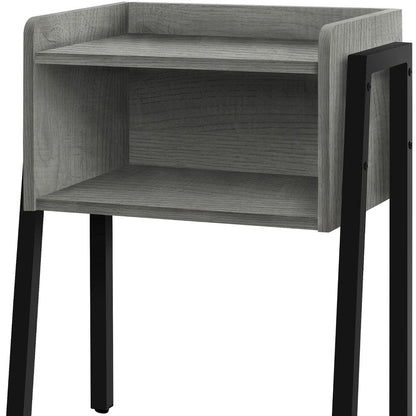 23" Gray And Black Wood And Iron End Table With Shelf