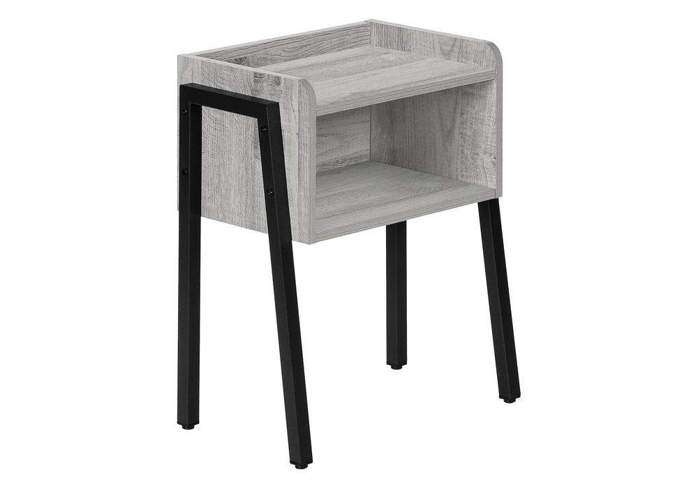 23" Gray And Black Wood And Iron End Table With Shelf