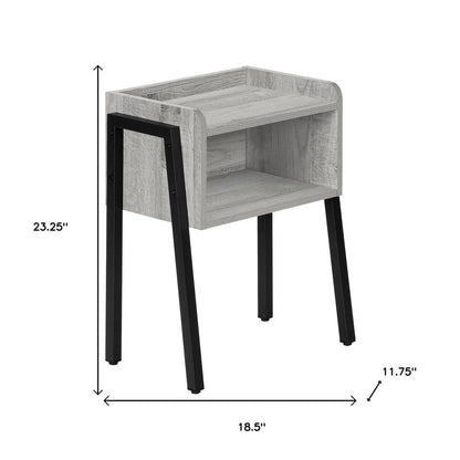 23" Gray And Black Wood And Iron End Table With Shelf