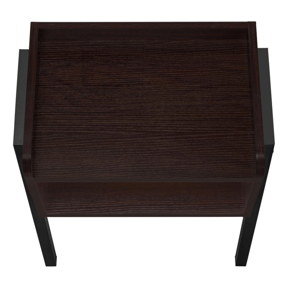 23" Espresso Wood And Iron End Table With Shelf