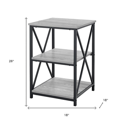 26" Rectangular Grey Black Metal Accent Table