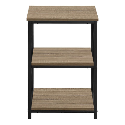 26" Taupe And Black Wood And Iron End Table With Two Shelves