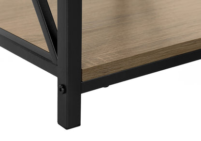 26" Taupe And Black Wood And Iron End Table With Two Shelves