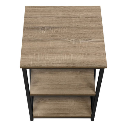 26" Taupe And Black Wood And Iron End Table With Two Shelves