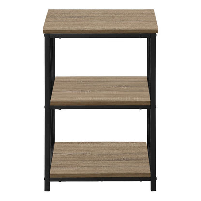26" Taupe And Black Wood And Iron End Table With Two Shelves